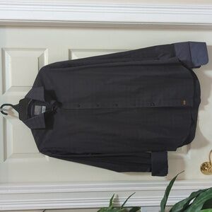 Thomas Dean Men's Black Long Sleeve Button Down Dress Shirt w/Roll Tab Sleeves M